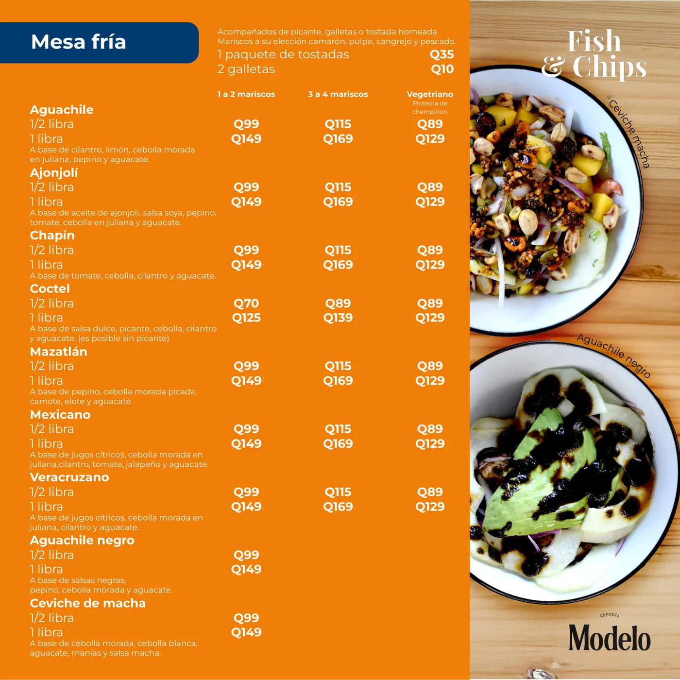 Menú Zona 16 - Ceviches, mesa fría