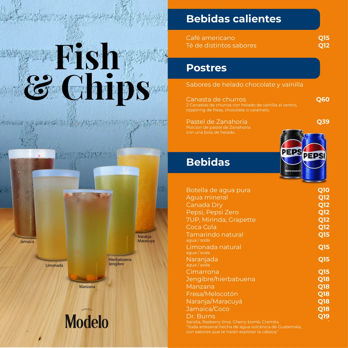 Menú Zona 16 - Bebidas y postres